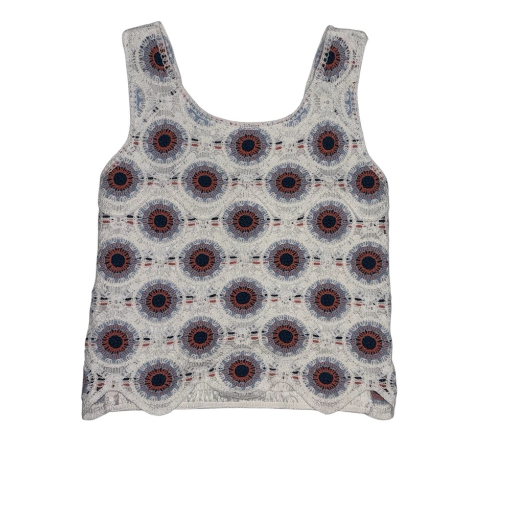 Beautees White and Blue Geometric Tank Top